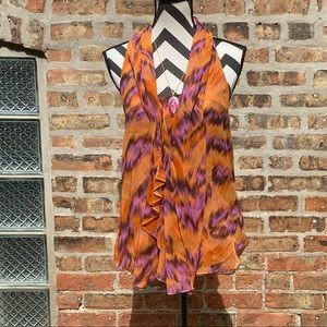 DVF Bright and flowing tank top blouse with built in scarf element